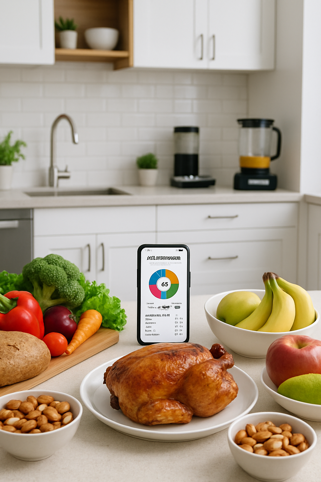 A smartphone showing the SnapEat AI app interface analyzing a photo of a healthy meal with salmon and vegetables.