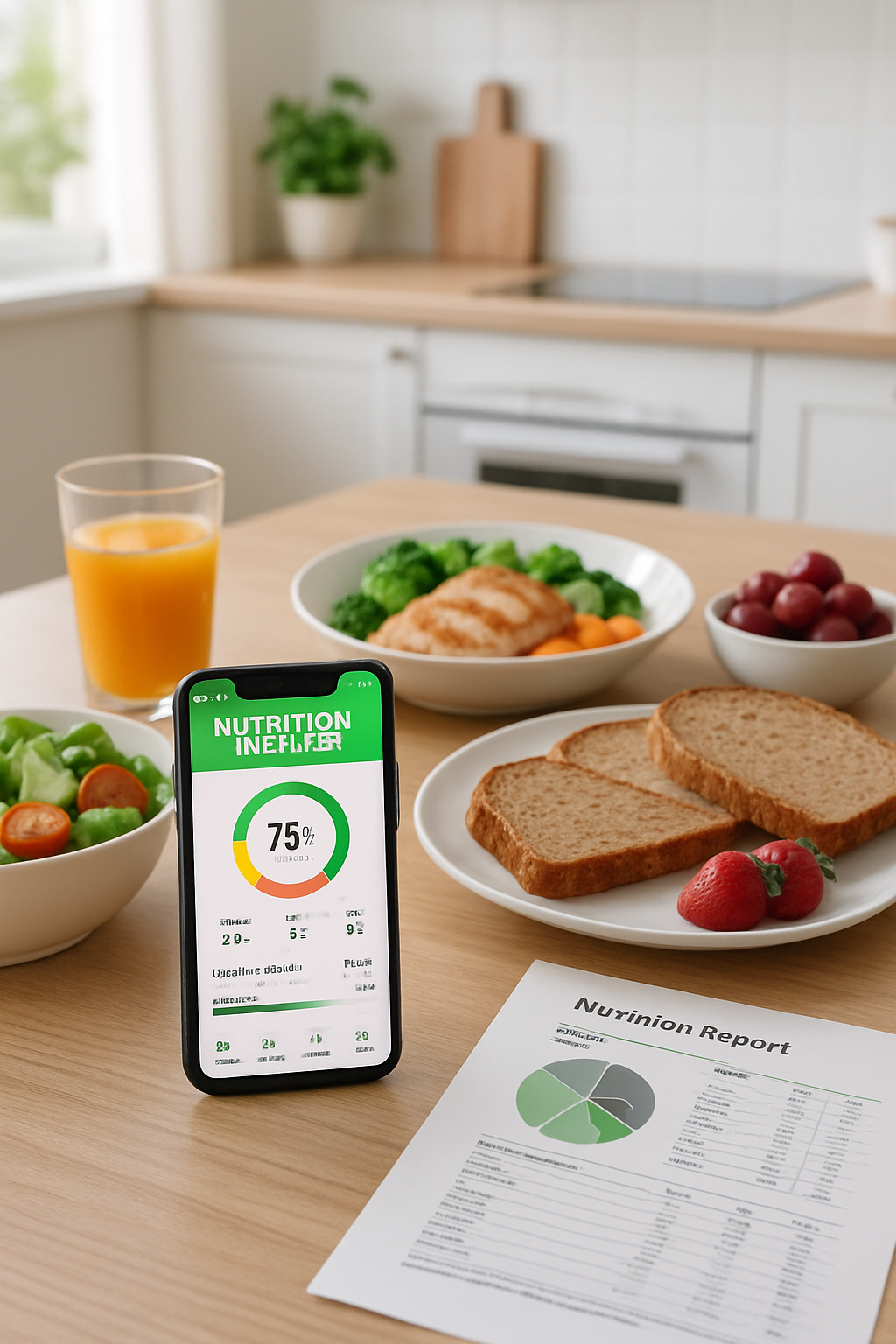 A smartphone showing the SnapEat AI meal tracking app interface analyzing a photo of a healthy meal.