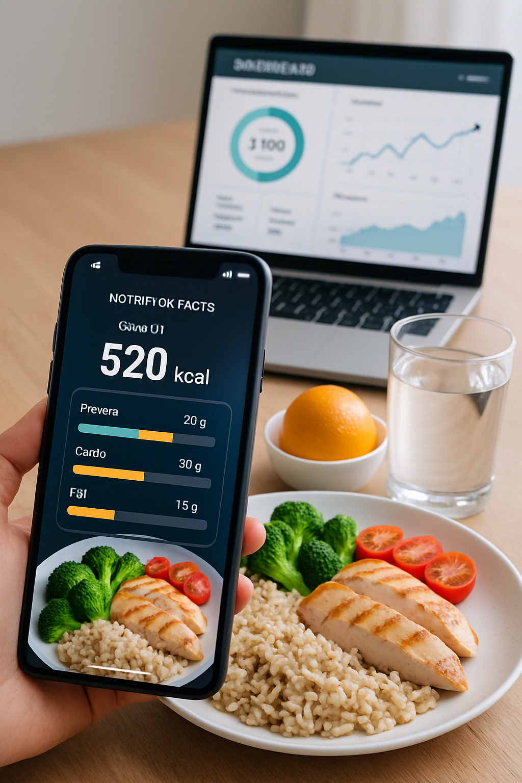 Smartphone showing the SnapEat AI app interface, which uses photo recognition to provide a smart nutrition tracking breakdown.