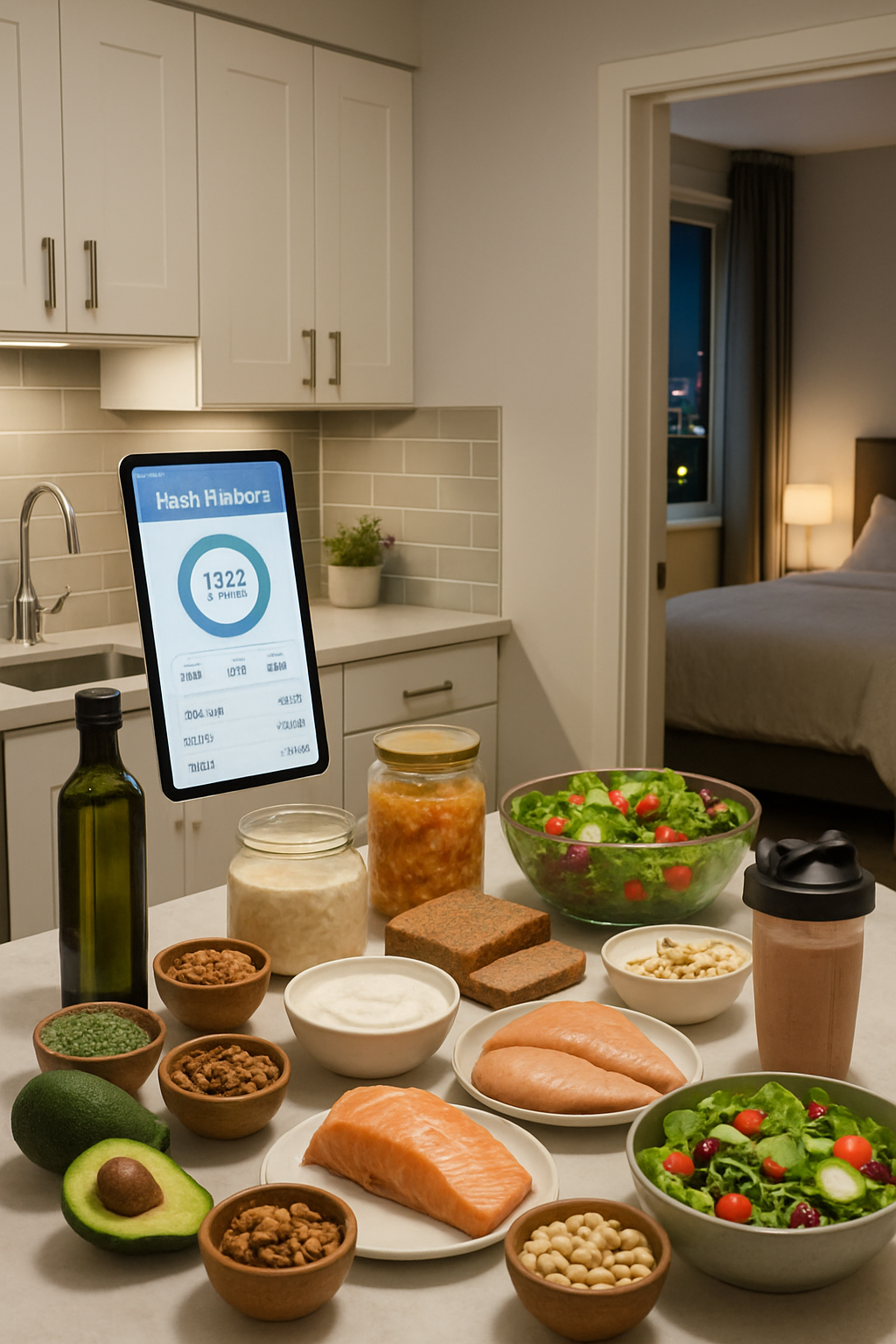 An illustration of surprising diet facts, showing a balance scale with 'healthy' food on one side and hidden calories on the other.