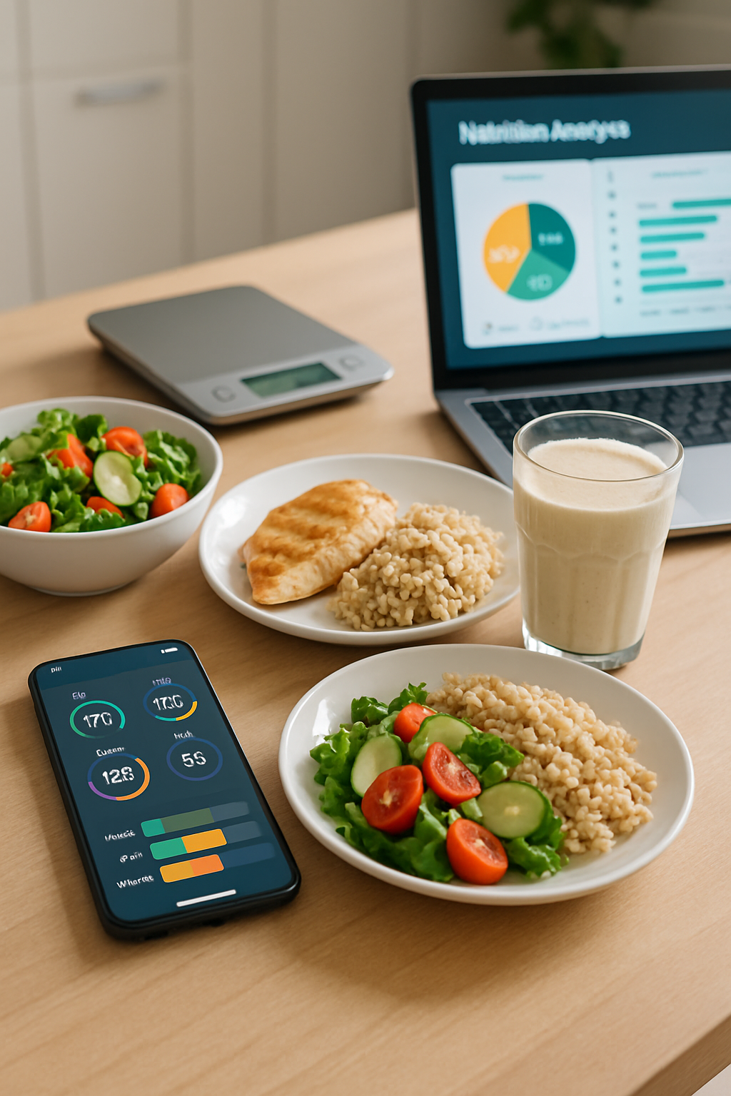 A smartphone showing the SnapEat AI app analyzing a healthy meal, demonstrating smart calorie tracking with an AI coach.