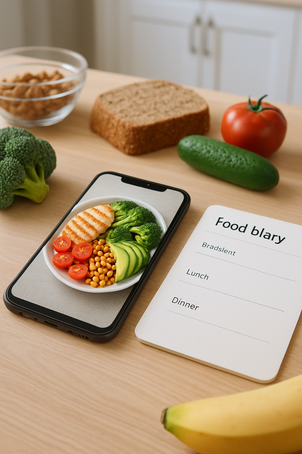 A smartphone using the SnapEat AI app to track calories by photo, illustrating the concept of a smart calorie tracker.
