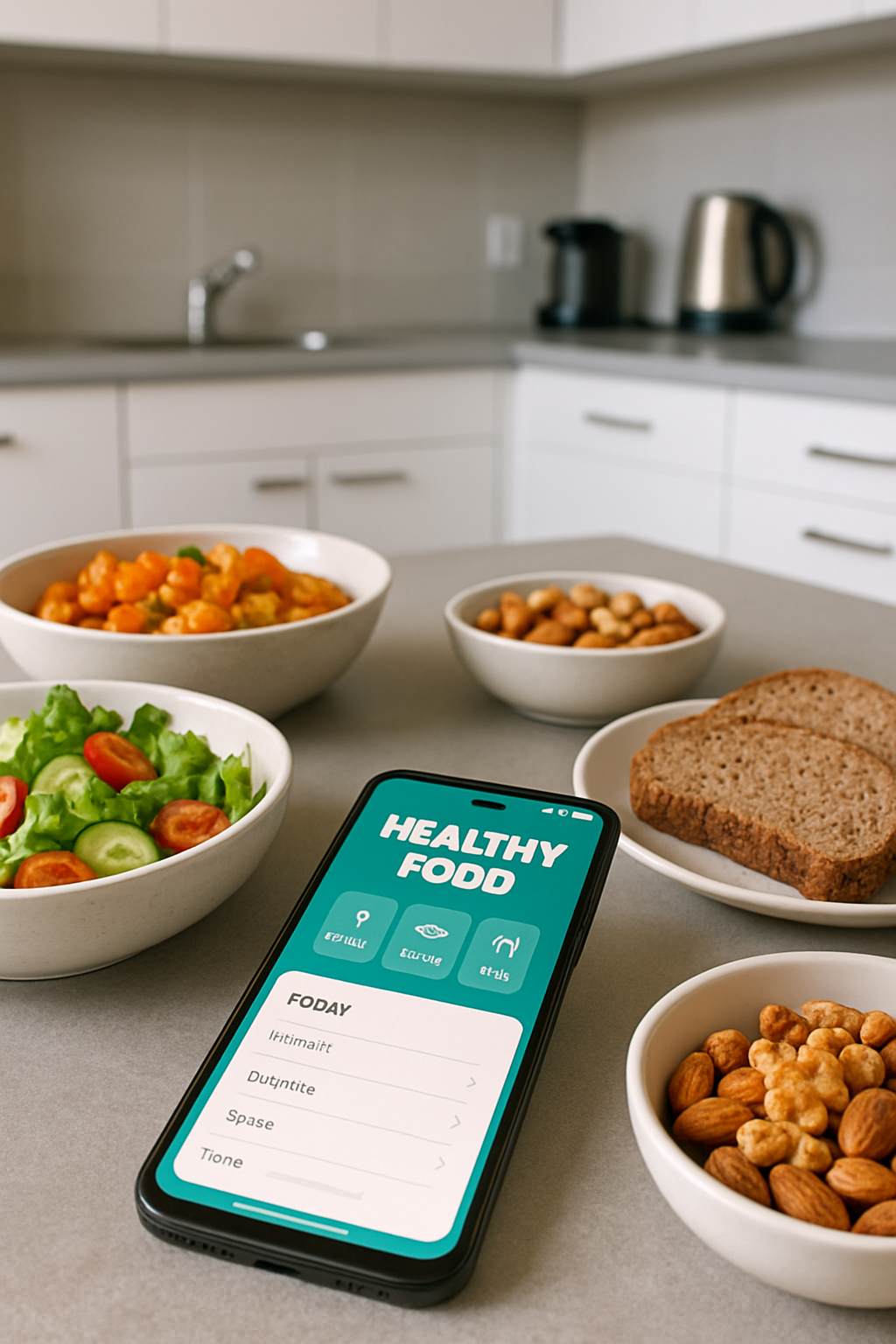 A smartphone showing the SnapEat AI app interface tracking a meal of salmon and vegetables with its photo feature.