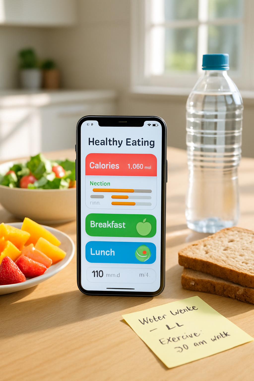 Smartphone showing the SnapEat AI food tracking app analyzing a plate of salmon and vegetables from a photo.