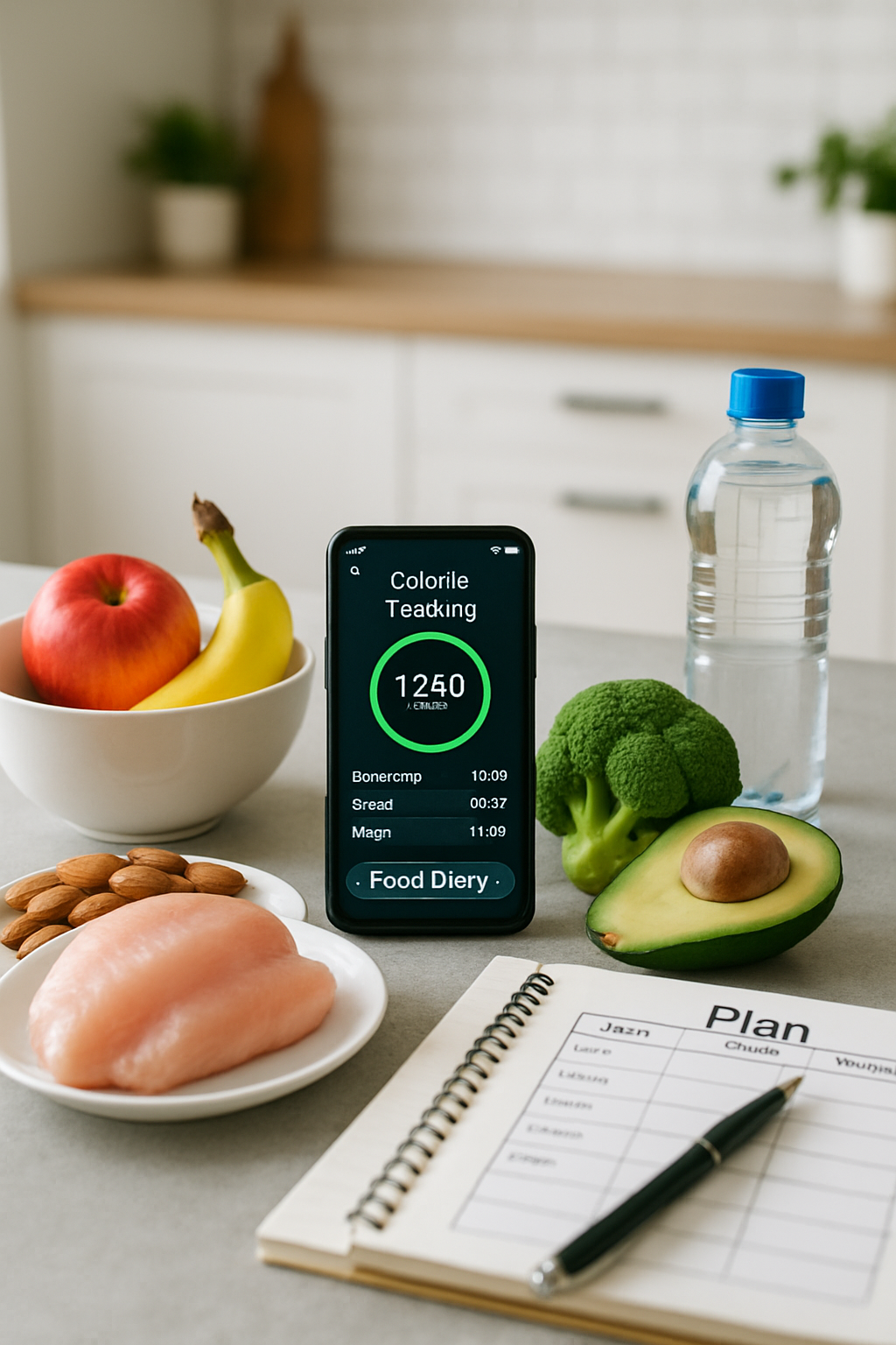 Smartphone screen showing the SnapEat AI app interface with a 'health bracket' design for nutrition goals.