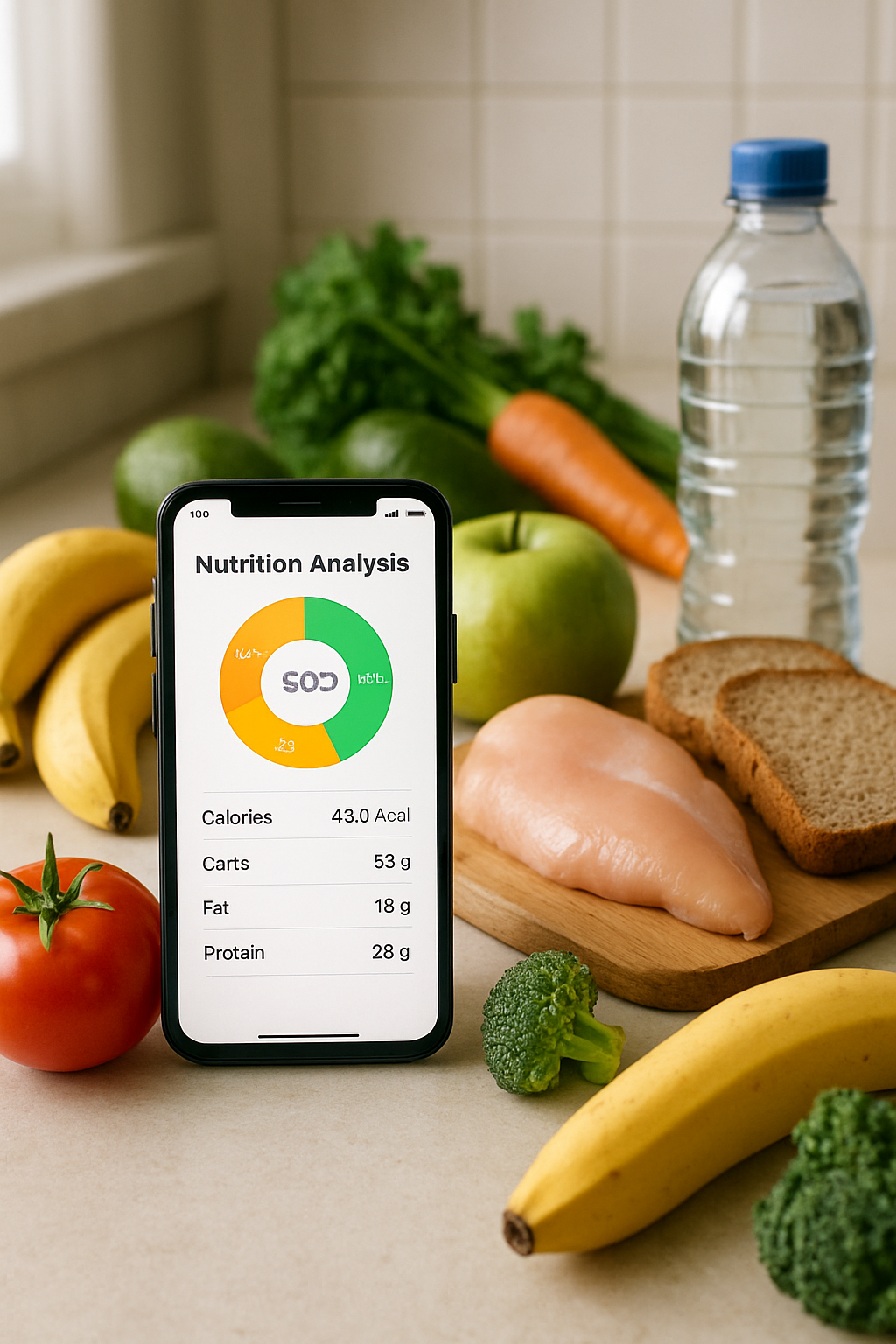 Teenager using the SnapEat AI app on her phone to plan her healthy prom prep nutrition.