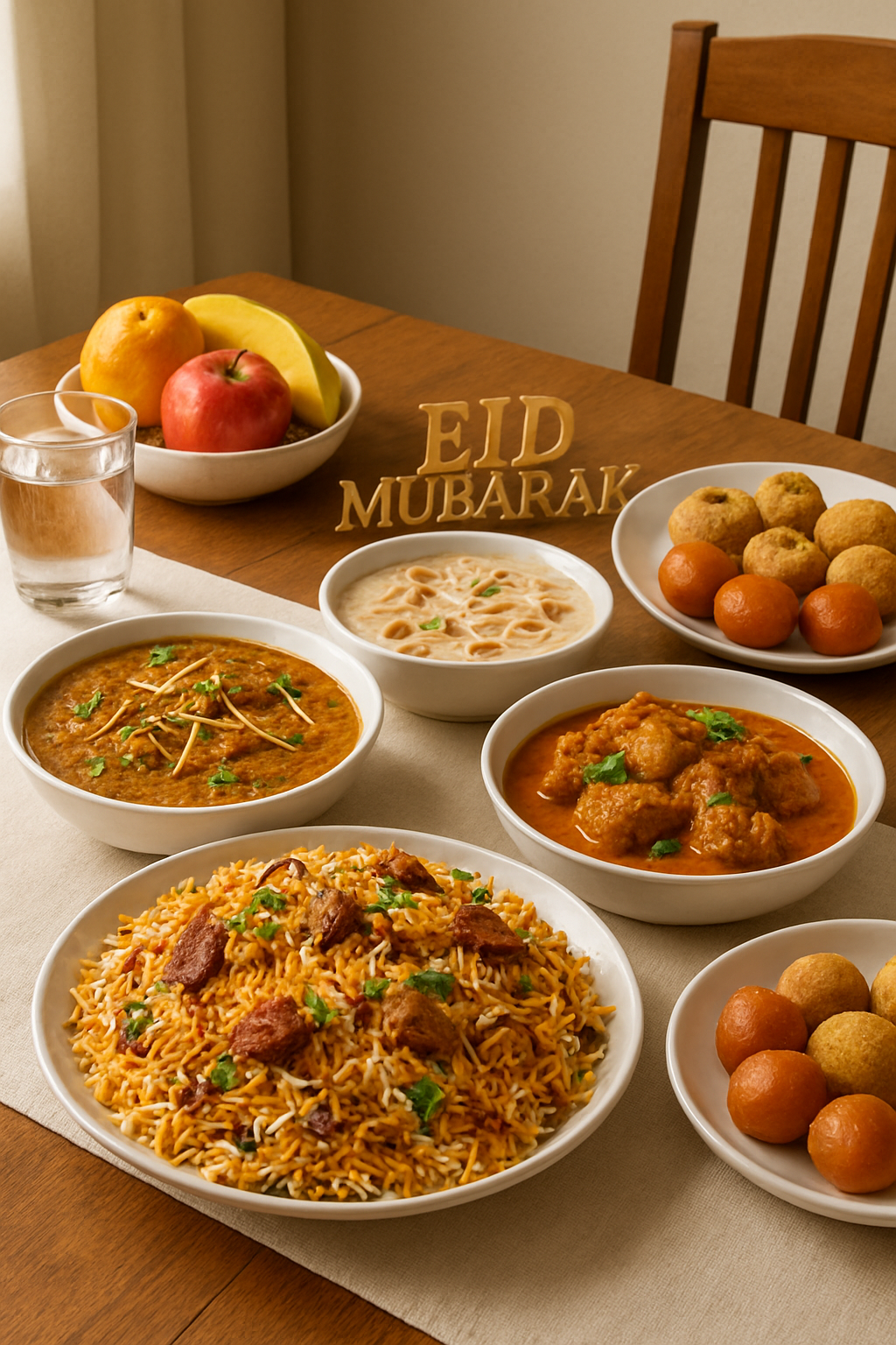 A plate of festive Eid food like biryani being analyzed by the SnapEat AI calorie counter app