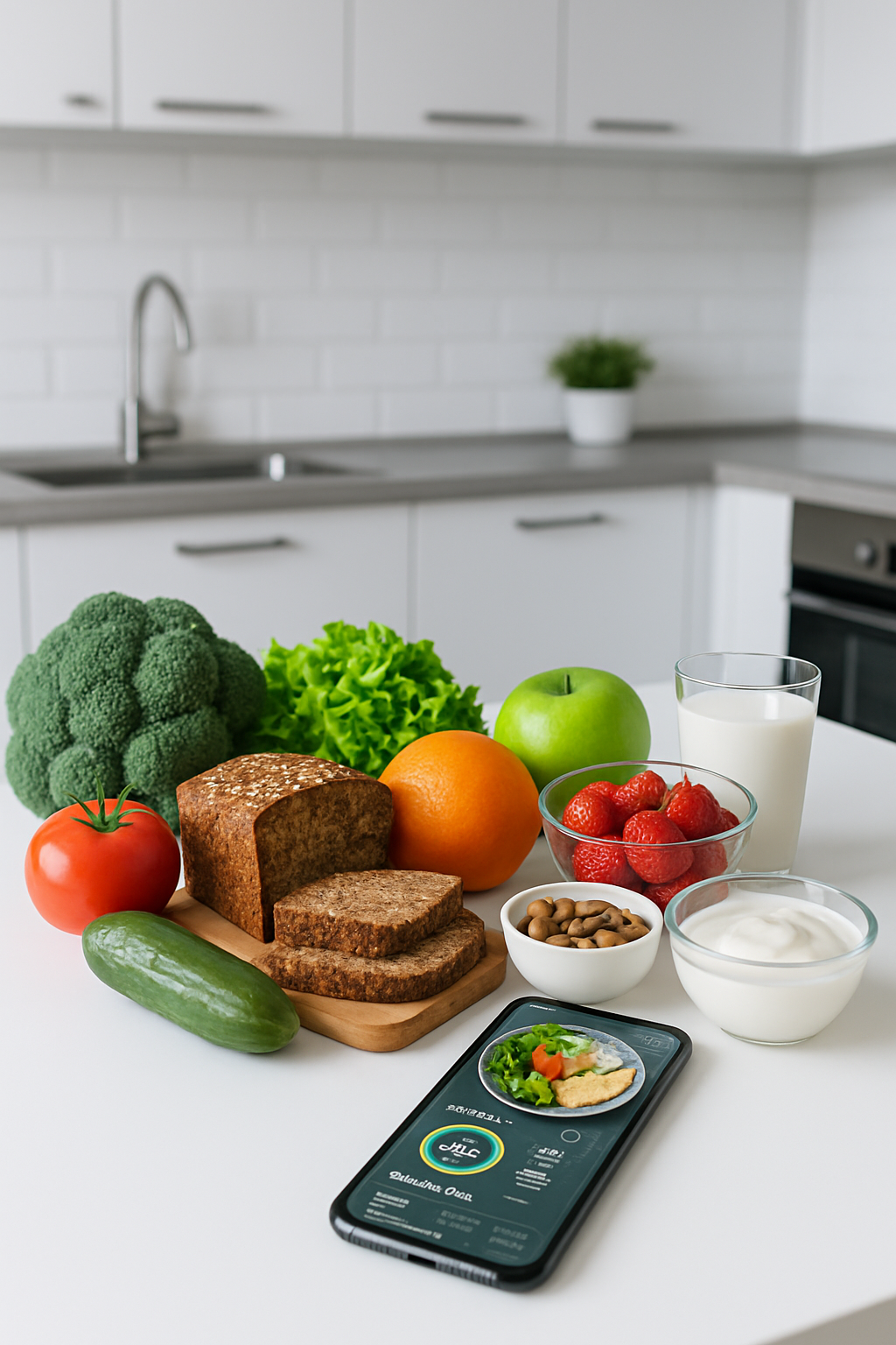 A smartphone featuring the SnapEat AI app scanning a salad photo, illustrating smart food coaching in action.
