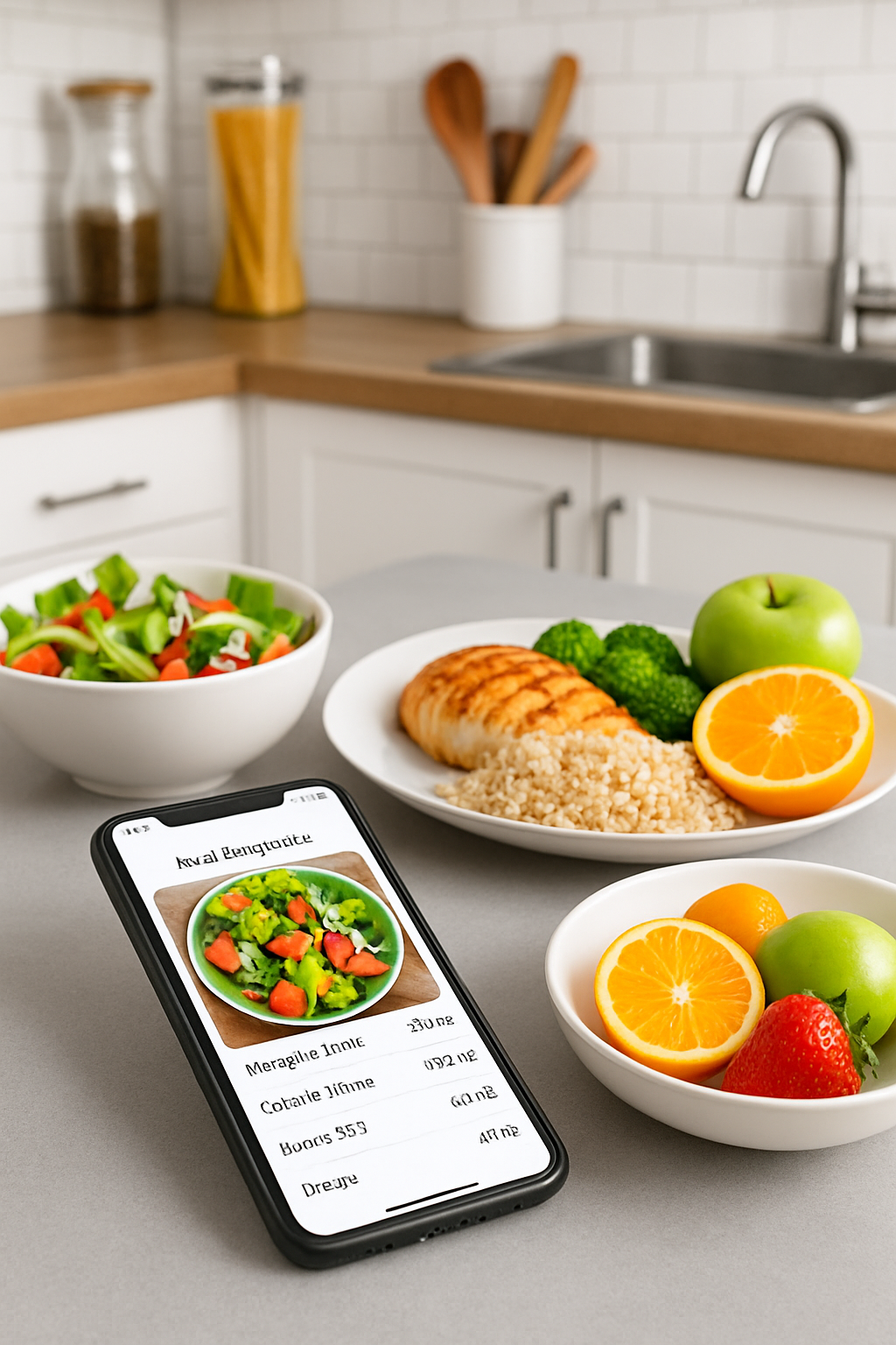 Smartphone screen showing the SnapEat AI food tracker app accurately identifying a meal of chicken salad from a photo.