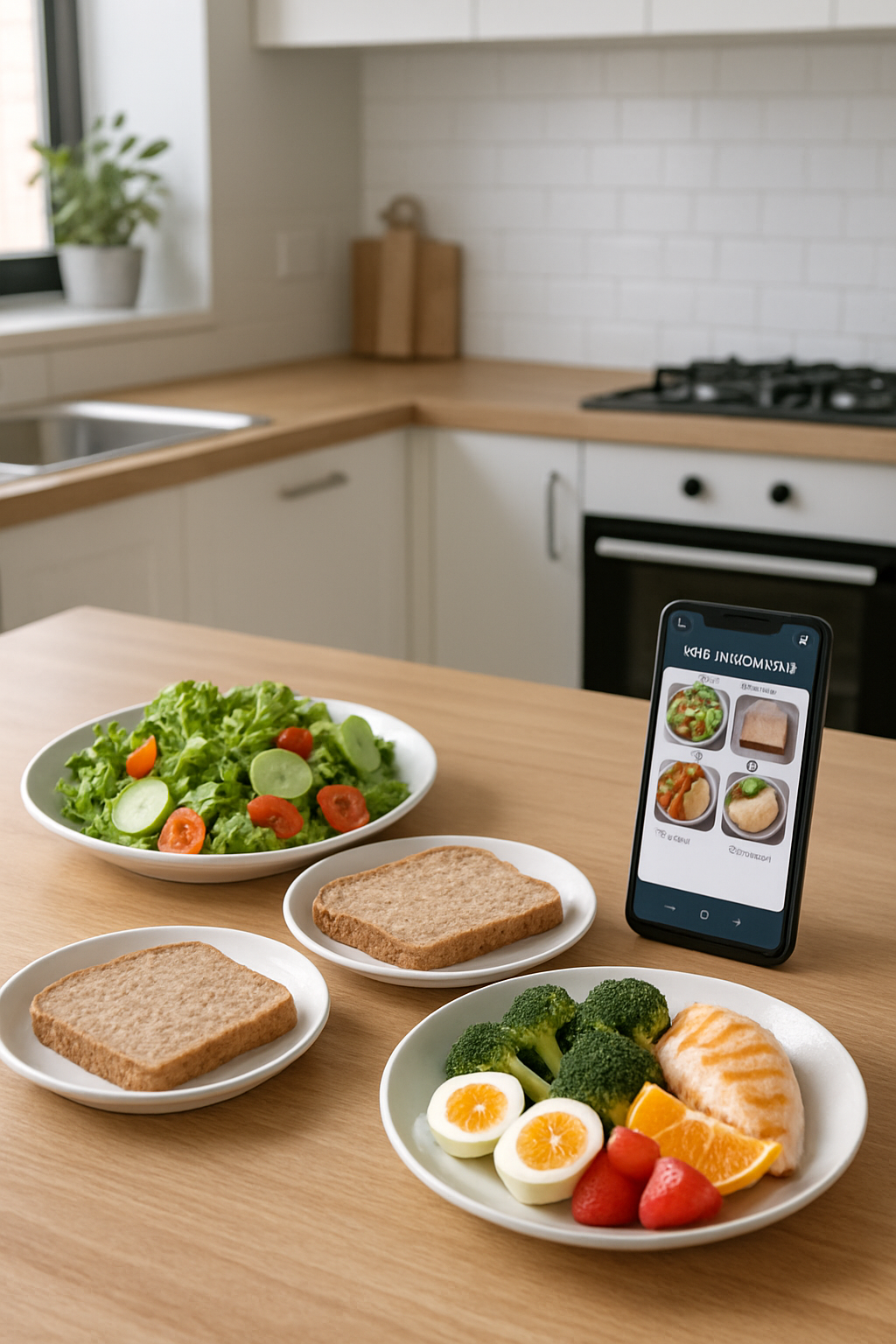 Smartphone showing the SnapEat AI app interface after analyzing a photo of a healthy meal of salmon and vegetables.