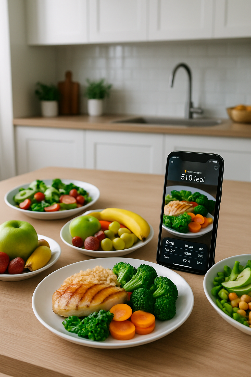 A smartphone displaying the SnapEat AI app interface, analyzing a plate of food for nutrition tracking on medication.