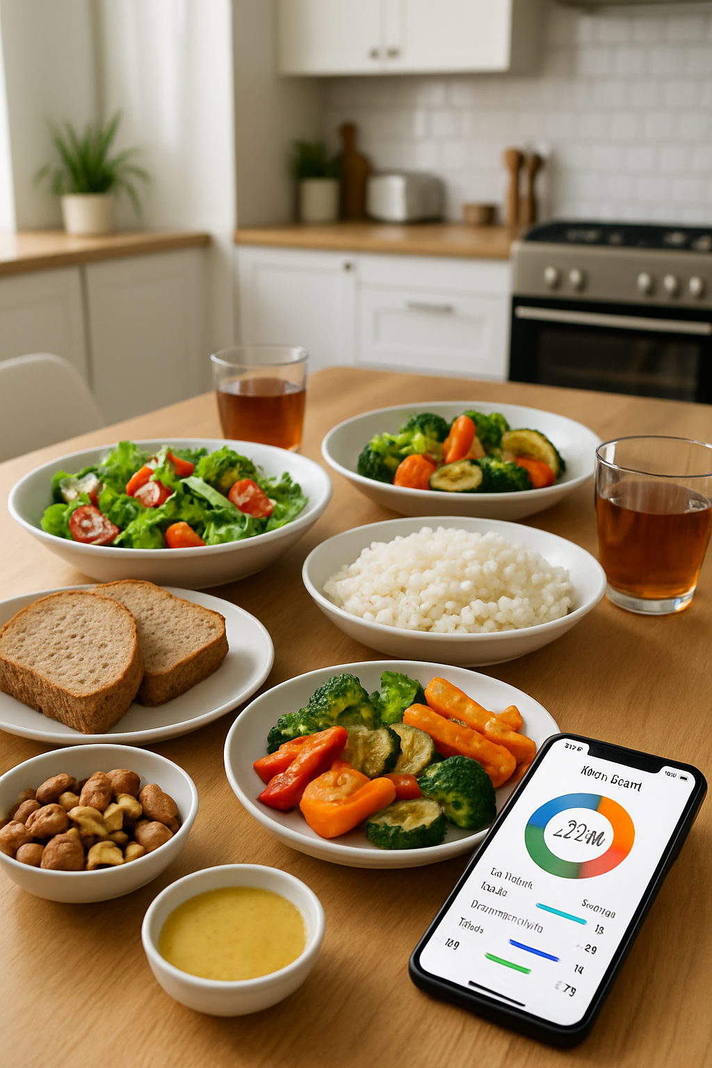 Smartphone showing the SnapEat AI app analyzing a photo of a healthy meal with salmon and vegetables.