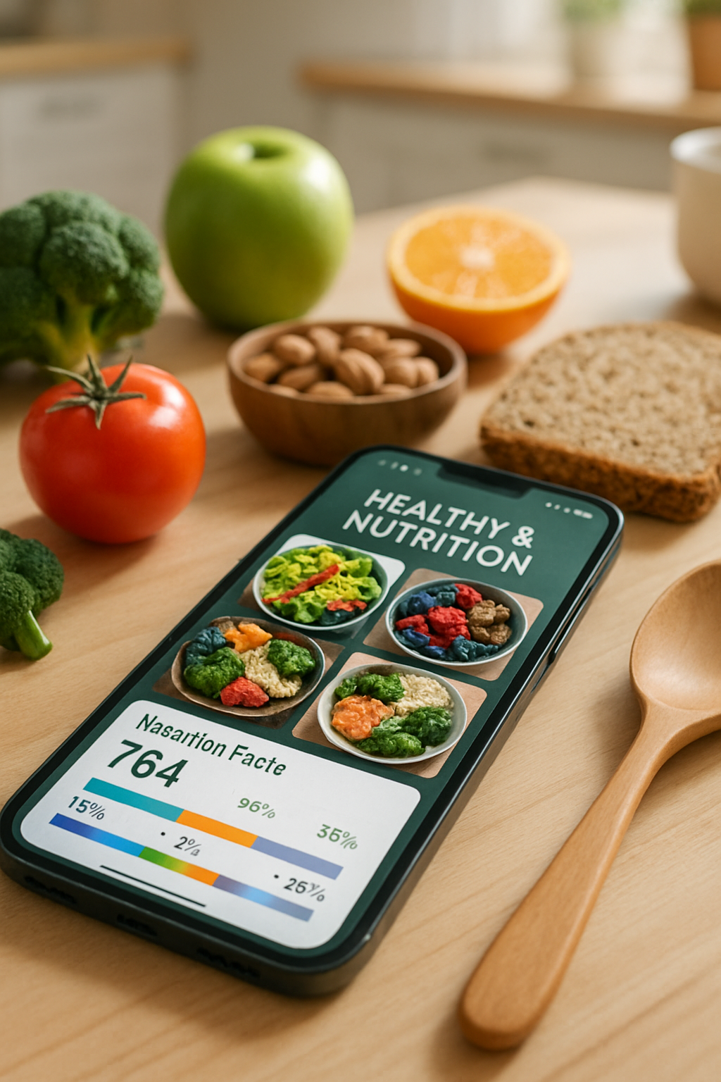 A smartphone displaying the SnapEat AI food tracker app, which has identified a bowl of salad from a photo.