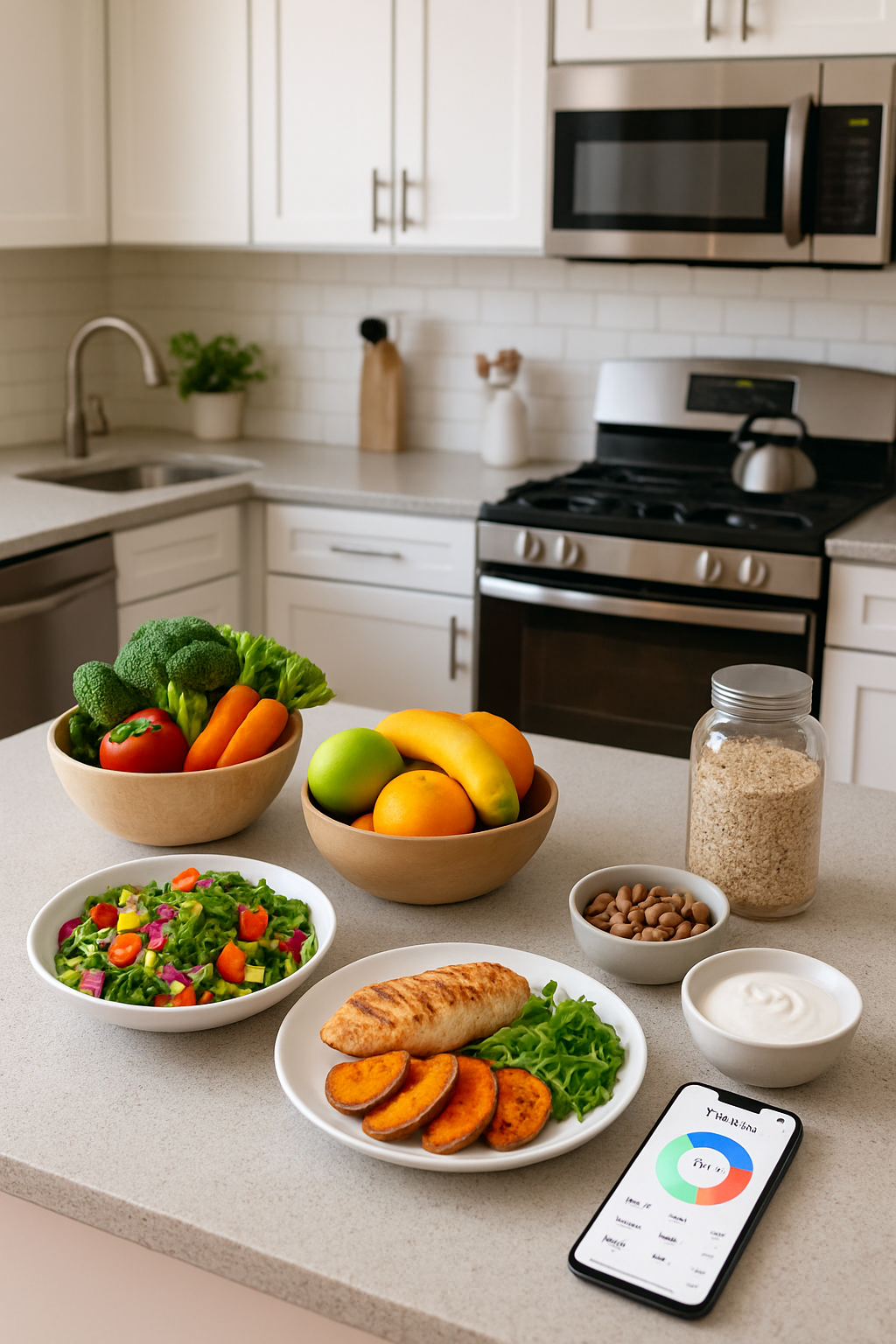 Smartphone screen showing the SnapEat AI food coach app tracking a healthy meal for the 5-day healthy eating challenge.
