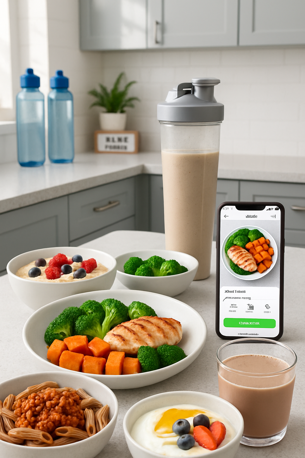 A basketball player planning their meal on a smartphone with an AI nutrition coach app to optimize their performance.