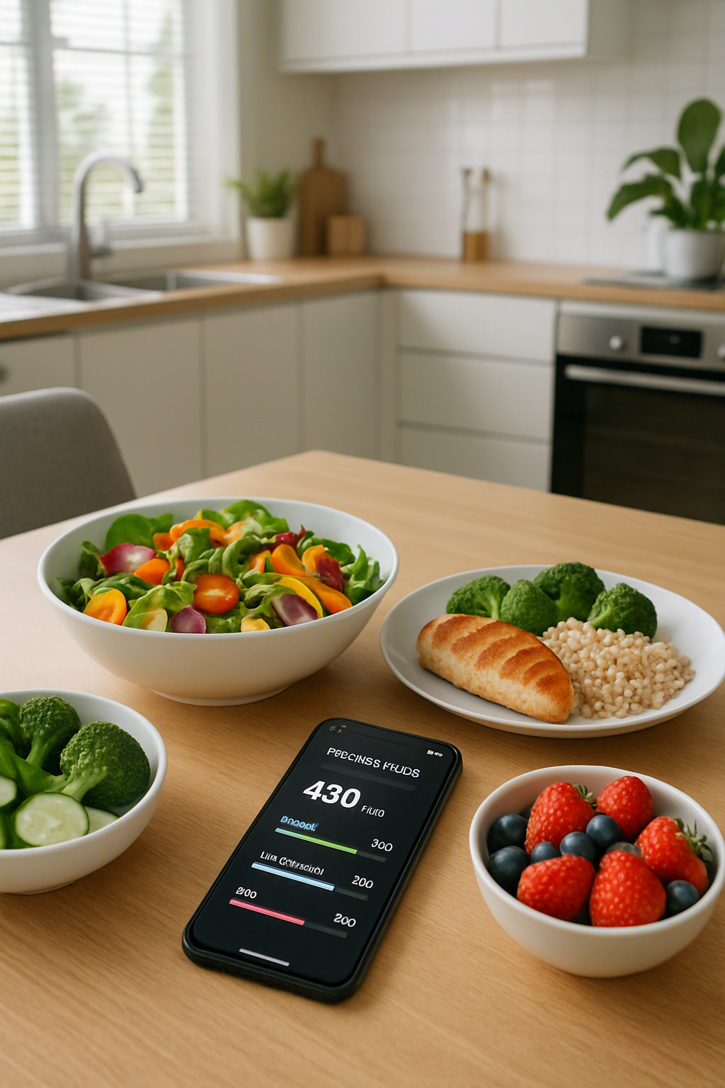 Smartphone screen showing the SnapEat AI nutrition tracker analyzing a photo of a healthy meal with detailed macros.