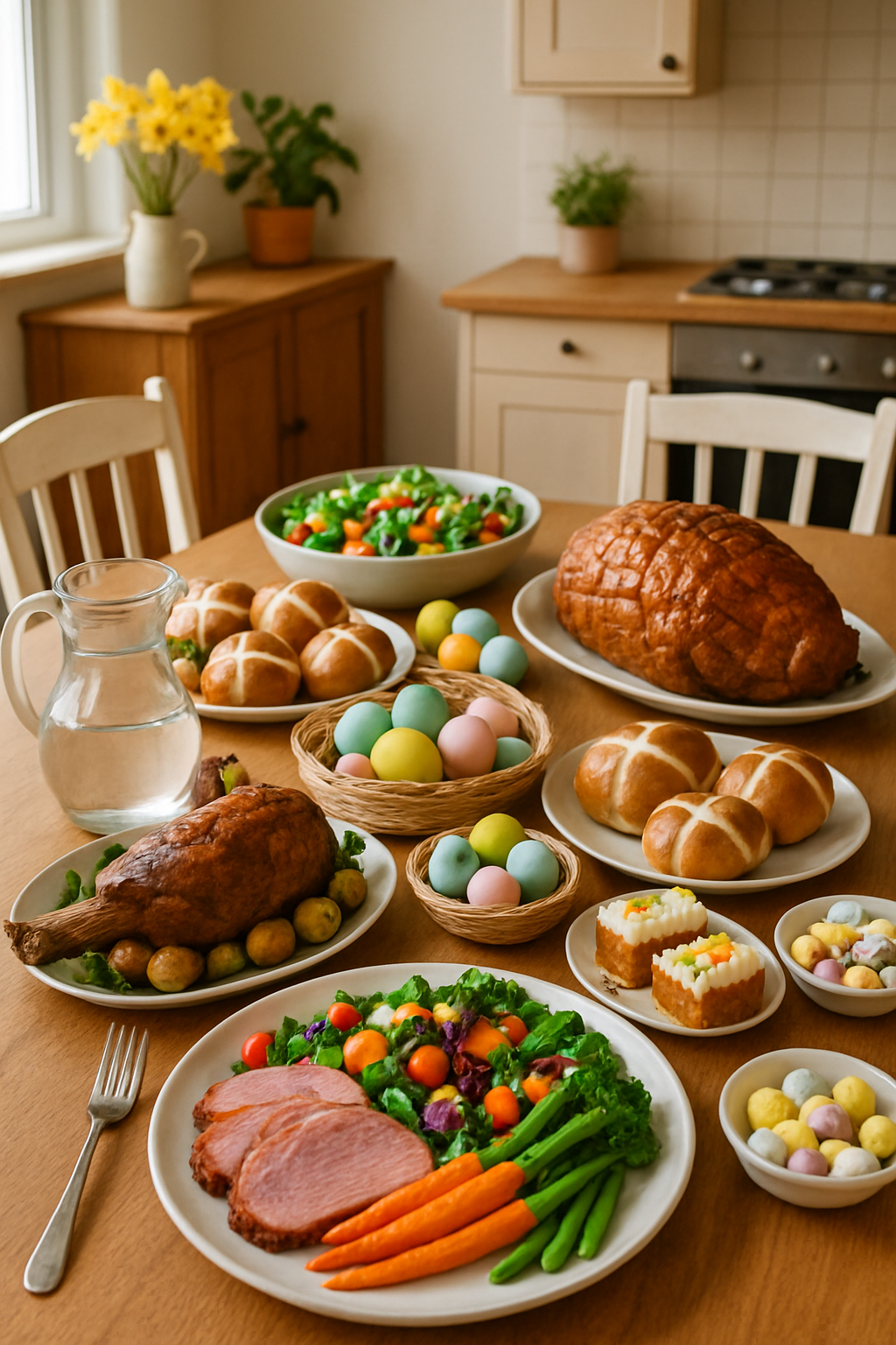 A smartphone displaying the SnapEat AI app interface, analyzing a healthy Easter meal on a plate.
