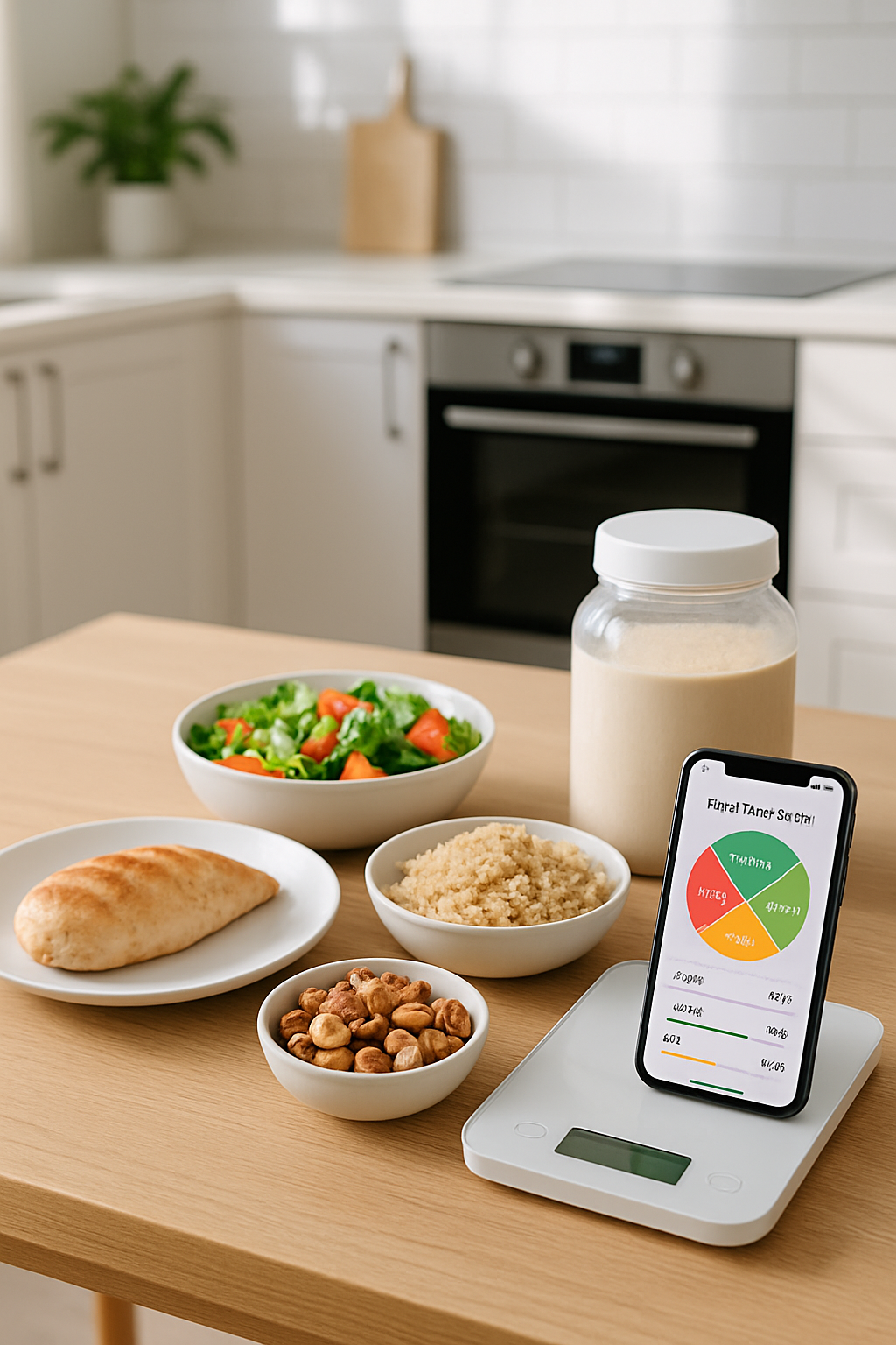 Alan Ritchson's powerful physique from Reacher, with an overlay of the SnapEat AI app tracking a meal from a photo.