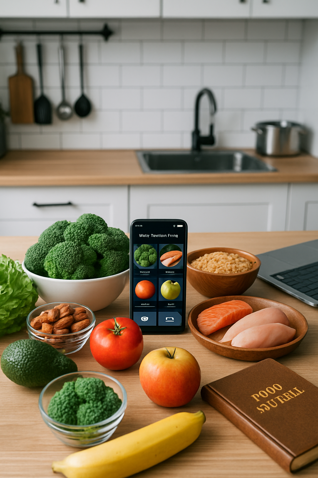 A smartphone screen showing the SnapCal AI app, a smart calorie tracker that uses photo recognition to log a meal of salmon and vegetables.