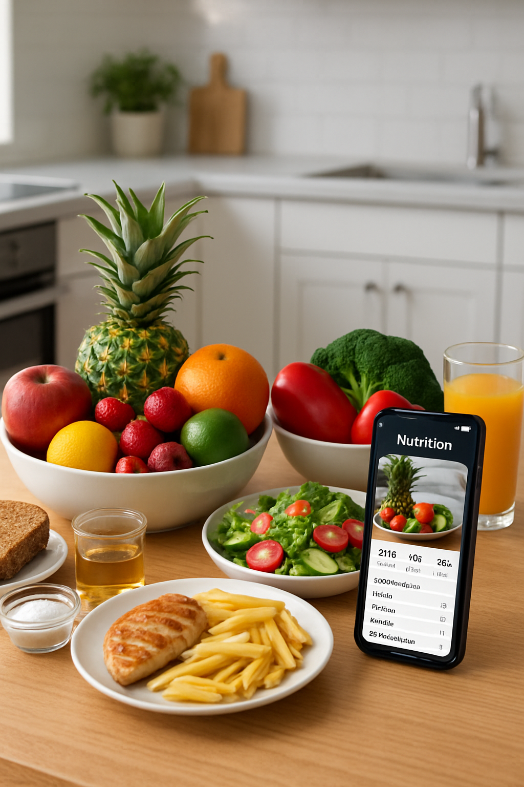 A smartphone showing SnapEat AI analyzing a photo of a nutritious meal with salmon and vegetables.