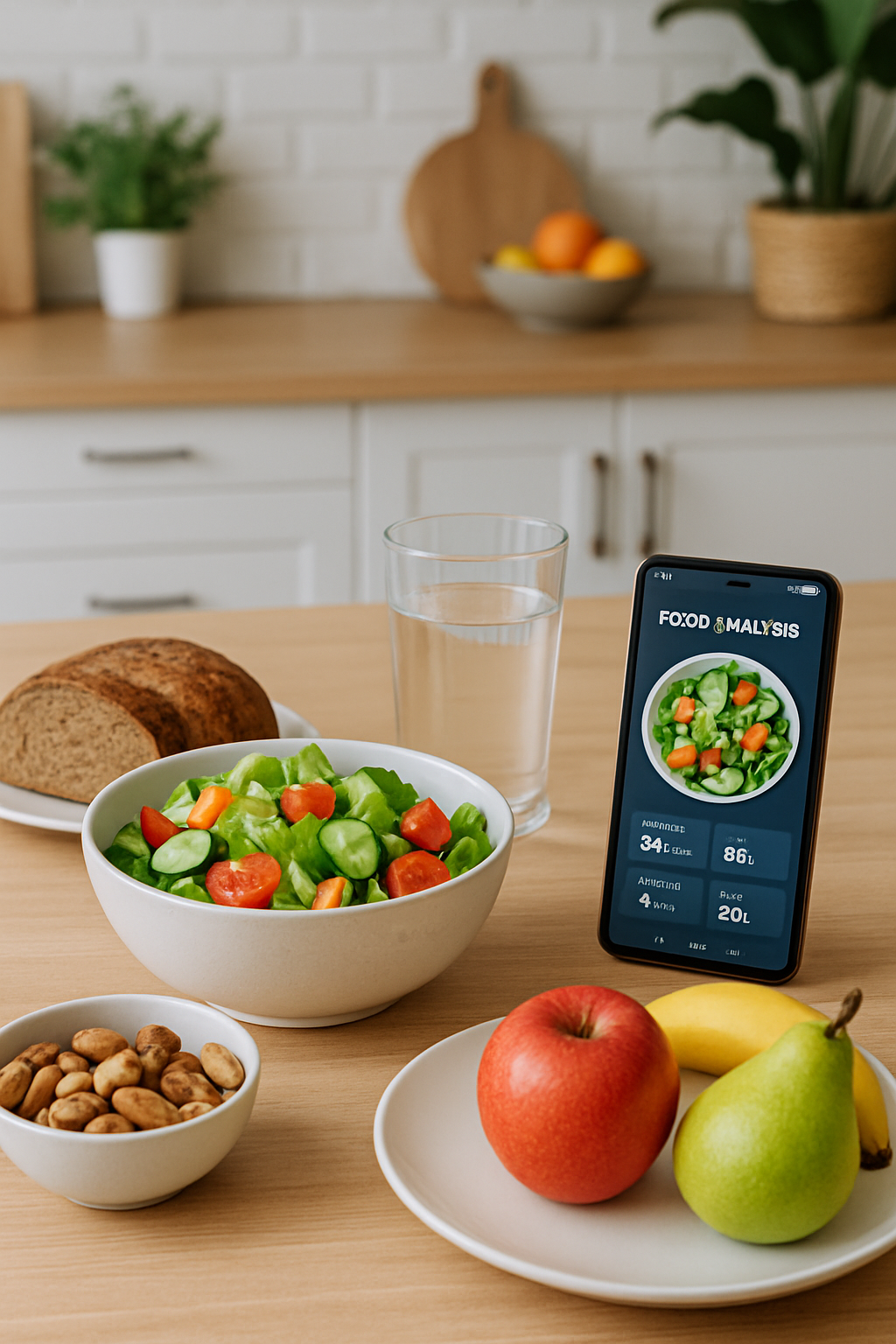 SnapEat AI nutrition coach app analyzing a bowl of salad using photo recognition to track the meal.