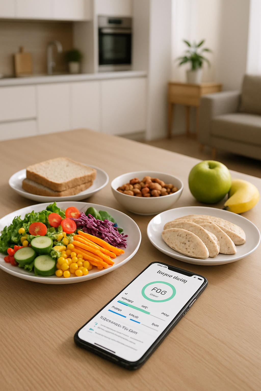 A smartphone displaying the SnapEat AI app interface with The Vault 24 nutrition report, showing macros and micronutrients from a photo of a meal.