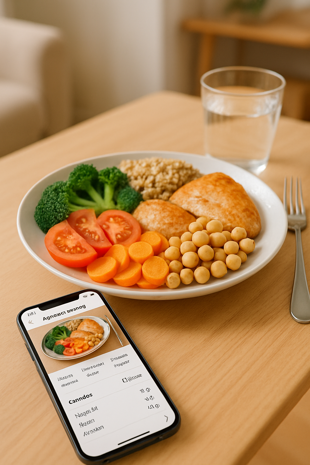 A person using the SnapEat AI smart food tracker on their phone to get a personalized nutrition analysis of their meal