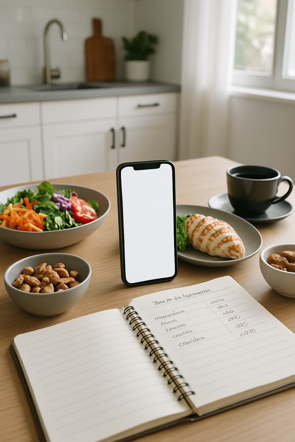 A phone screen showing the SnapEat AI nutrition tracker app analyzing a healthy meal, inspired by the 50 Cent transformation.