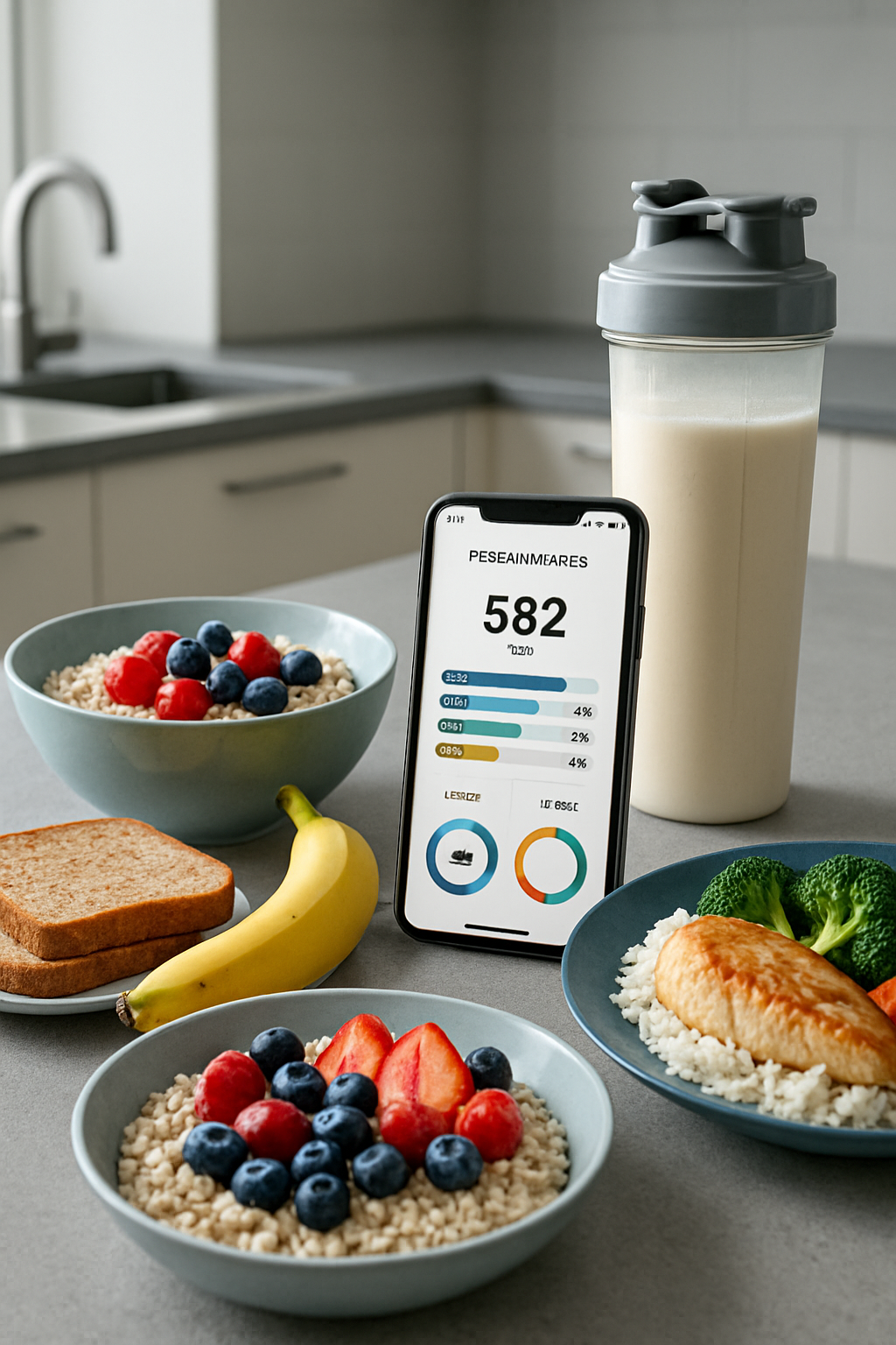 A smartphone displaying the SnapEat AI nutrition tracker app, analyzing a healthy meal of grilled salmon, quinoa, and asparagus to show macros.