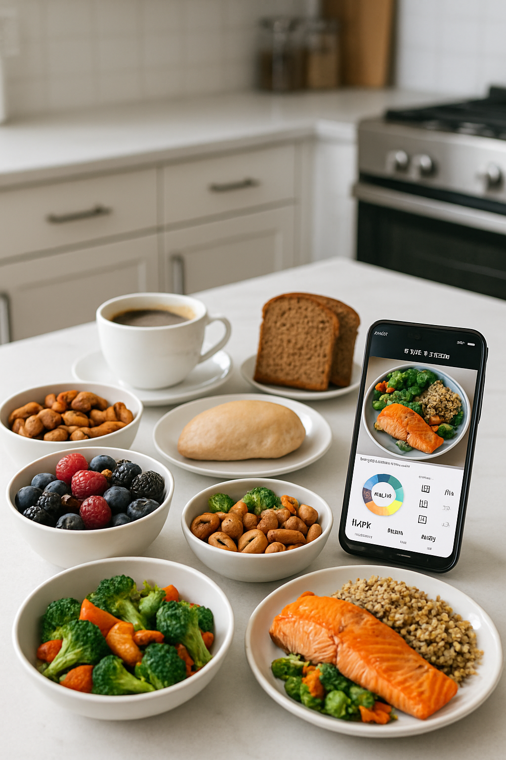 A smartphone screen showing the SnapEat AI nutrition coach app analyzing a healthy meal of salmon and vegetables, illustrating smart nutrition.
