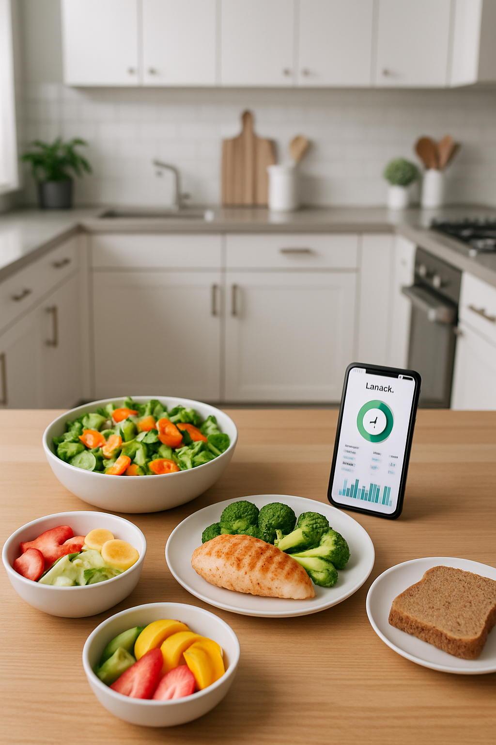 A smartphone showing the SnapEat AI nutrition tracker app analyzing a photo of a healthy meal with salmon and vegetables.