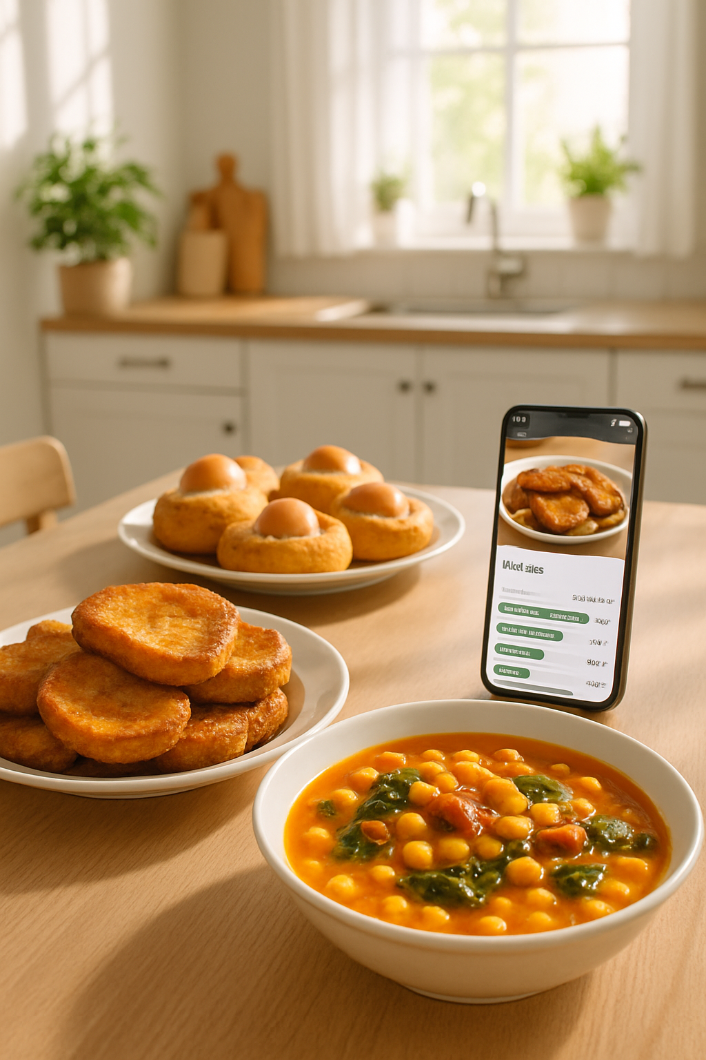 A person using the SnapEat AI app on their phone to track a traditional Semana Santa meal, demonstrating healthy holiday eating.
