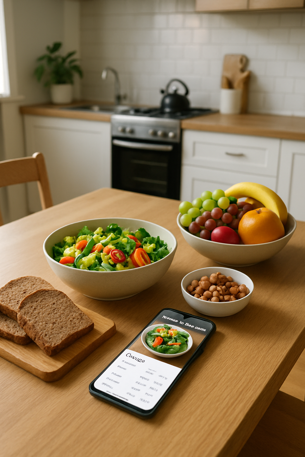 A smartphone screen displaying the SnapEat AI calorie counter interface, analyzing a photo of a healthy meal.