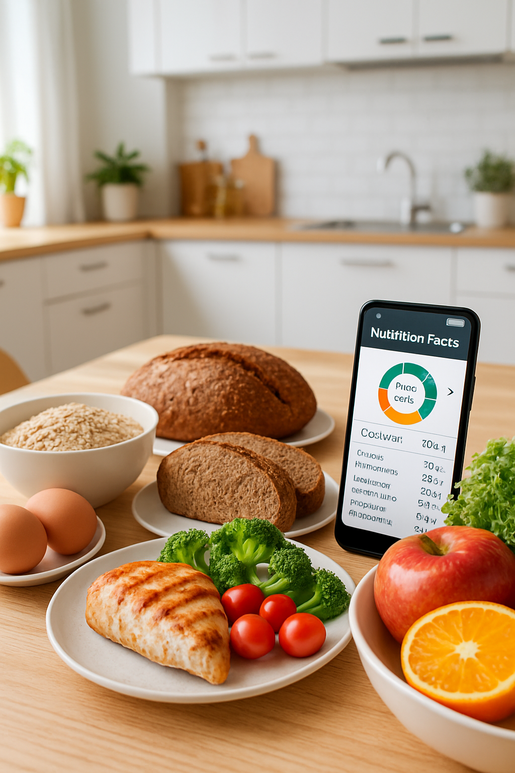 Aston Villa fan using the SnapEat AI nutrition tracker app on their phone with a healthy meal in the background.