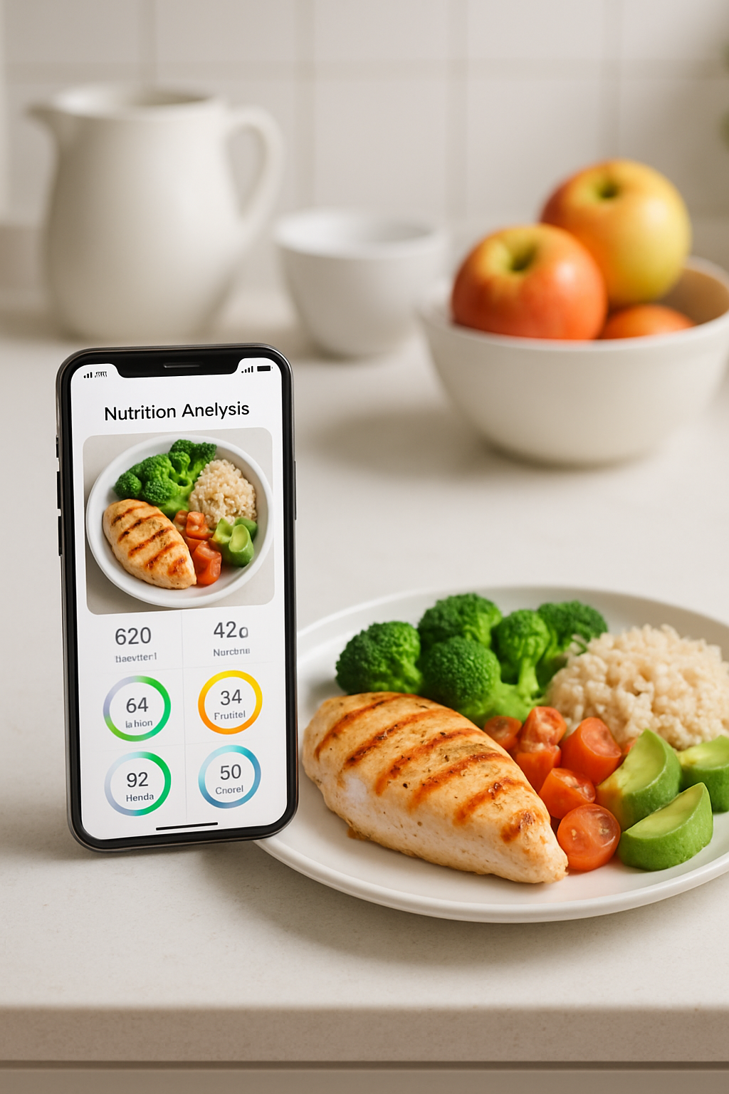 Using the SnapEat AI food coach app to track nutrition by taking a photo of a meal, helping to achieve year-end health goals.
