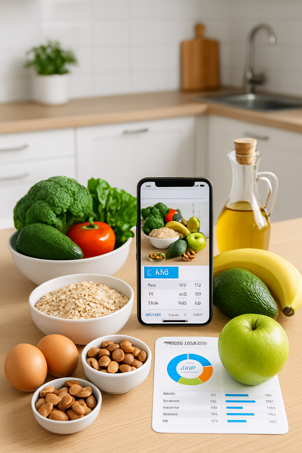 Smartphone showing the SnapEat AI food coach interface analyzing a healthy meal with vegetables and salmon.