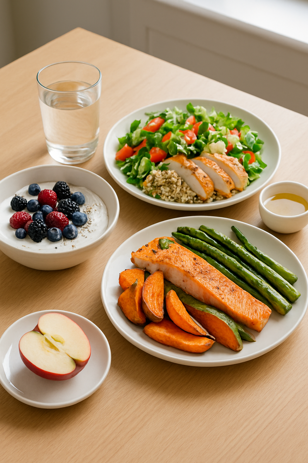A vibrant and healthy meal of salmon and vegetables, representing a Coachella diet plan tracked with the SnapEat AI app