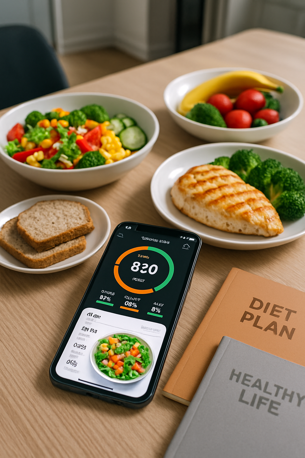 Smartphone showing the SnapEat AI app interface after analyzing a bowl of salad with its photo food tracking feature.