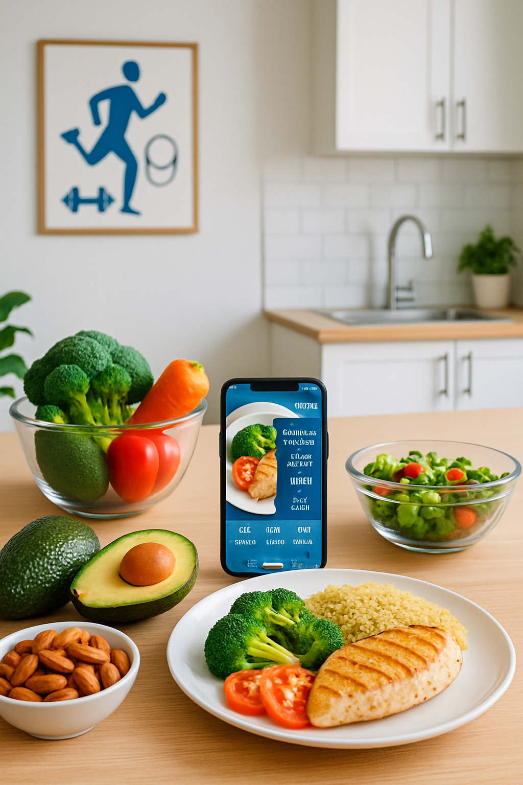 A smartphone showing the SnapEat AI nutrition coach app interface, successfully tracking a healthy meal by photo.