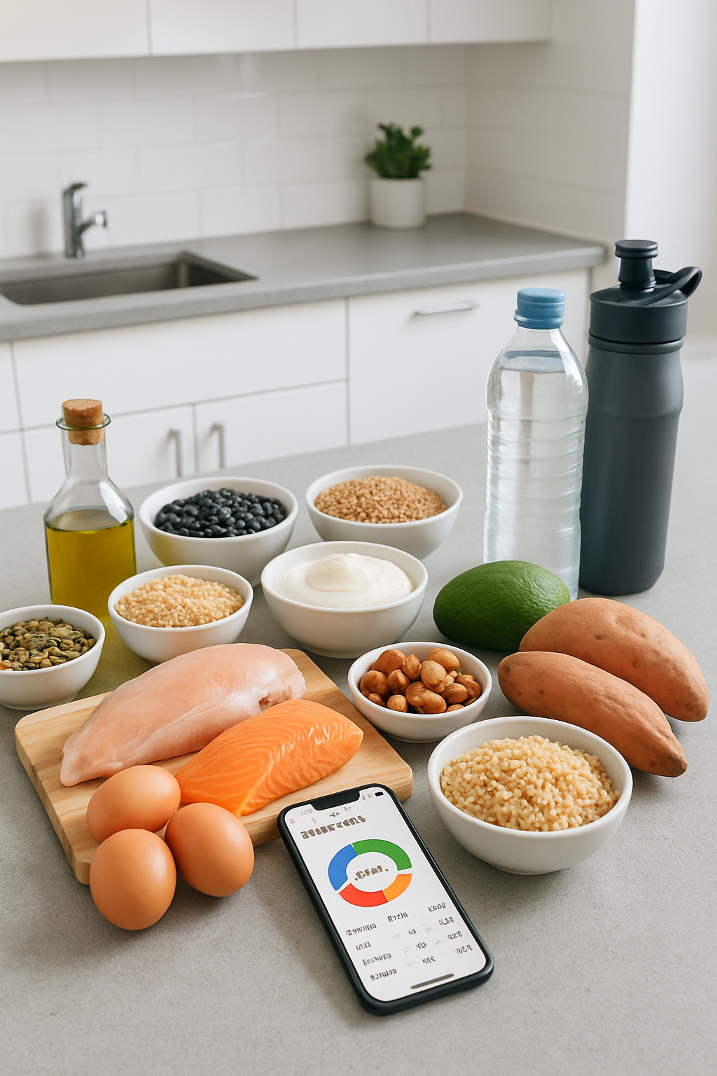 Athlete looking at a healthy plate of food, demonstrating the principles of performance nutrition.