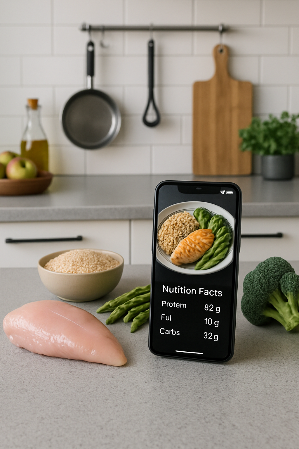 The Ultimate AI Coach app by Austin Wells and SnapEat AI displaying nutritional analysis of a meal from a photo.