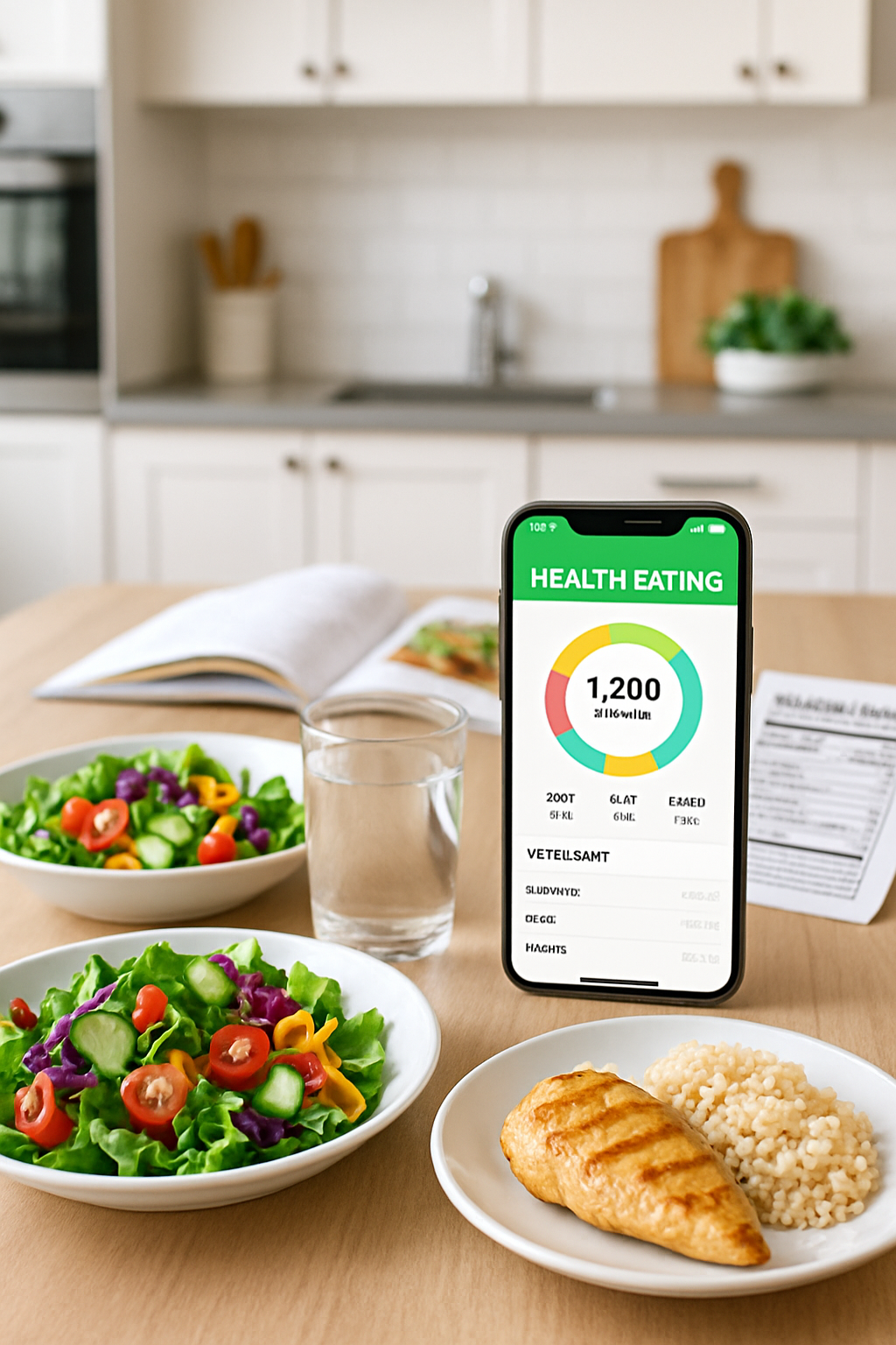 A smartphone screen showing the SnapEat AI app interface, which has recognized a meal of salmon, broccoli, and rice from a photo.