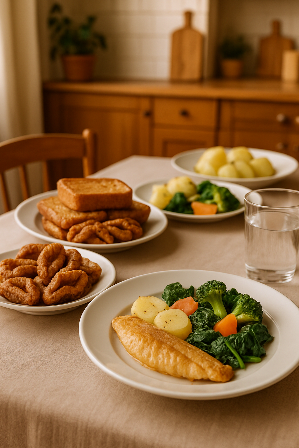 A plate with traditional Semana Santa food like fish and vegetables being analyzed by the SnapEat AI app interface