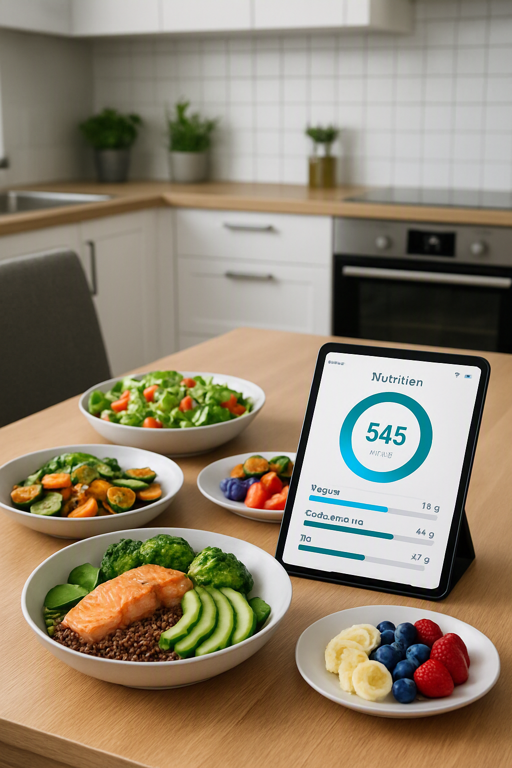 Health influencer using the SnapEat AI smart calorie counter app on her phone to analyze a healthy meal, demonstrating a data-driven influencer marketing strategy.