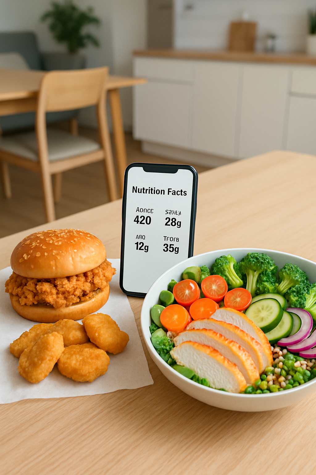 Comparing healthy vs unhealthy food choices with the SnapEat AI nutrition coach app.