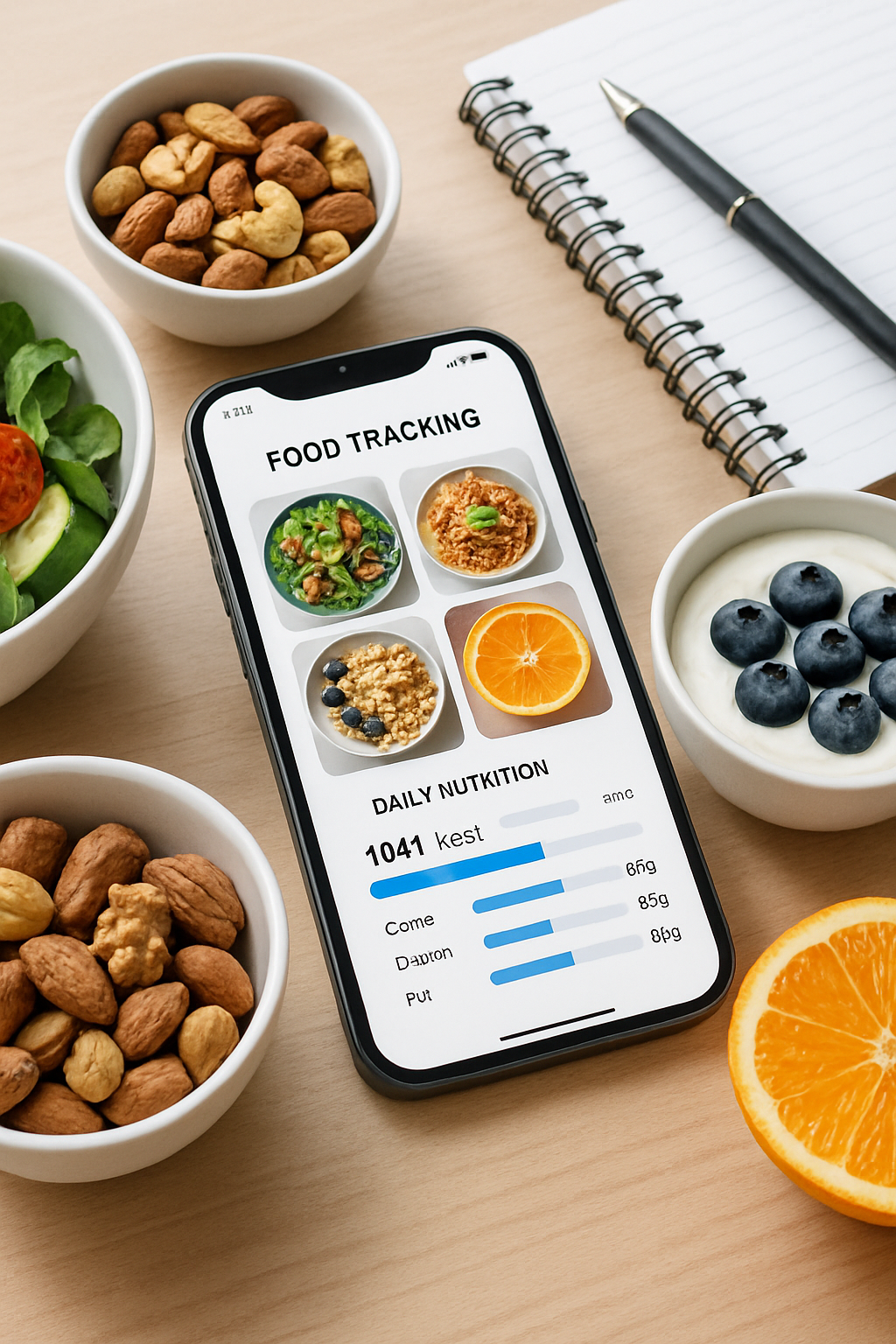 A smartphone displaying the SnapEat AI nutrition app, illustrating a smart nutrition strategy with data-driven insights.