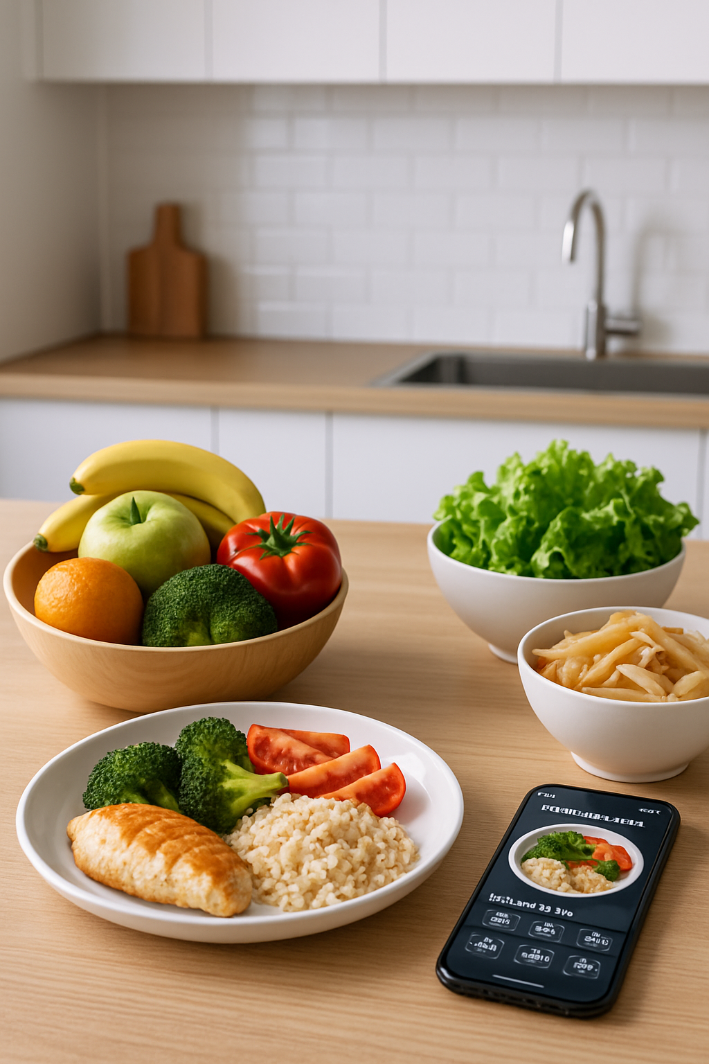 A smartphone showing the SnapCal AI nutrition tracker app analyzing a photo of a healthy meal with salmon and vegetables.