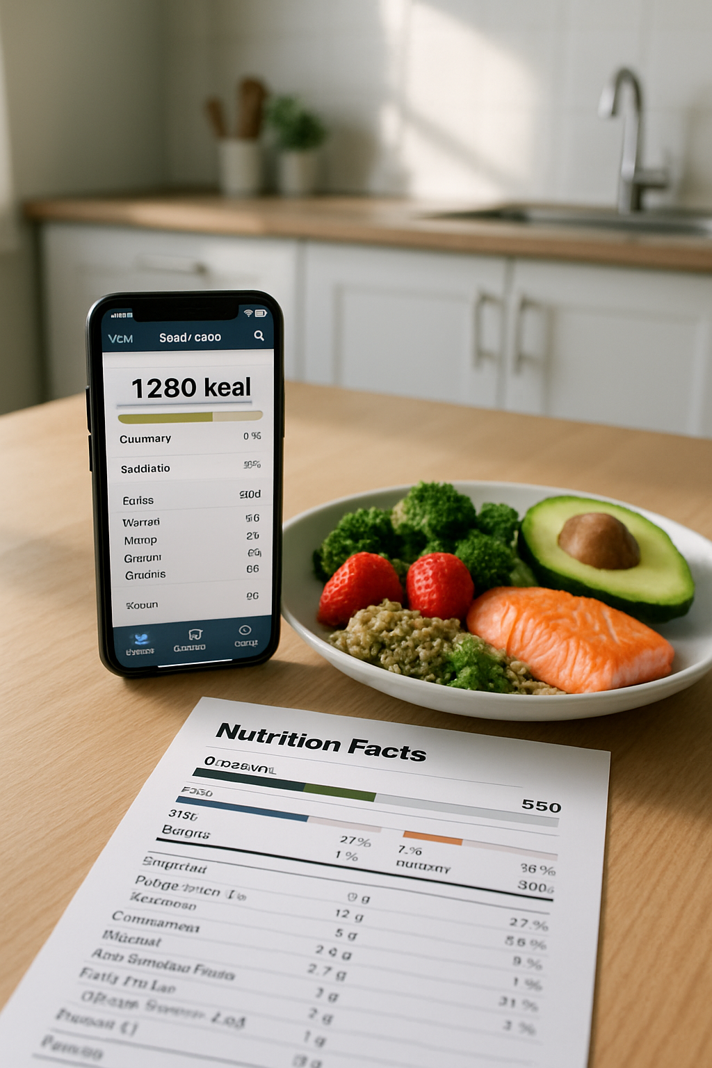 A smartphone showing the SnapEat AI app interface with a photo of a healthy meal, symbolizing private nutrition tracking.