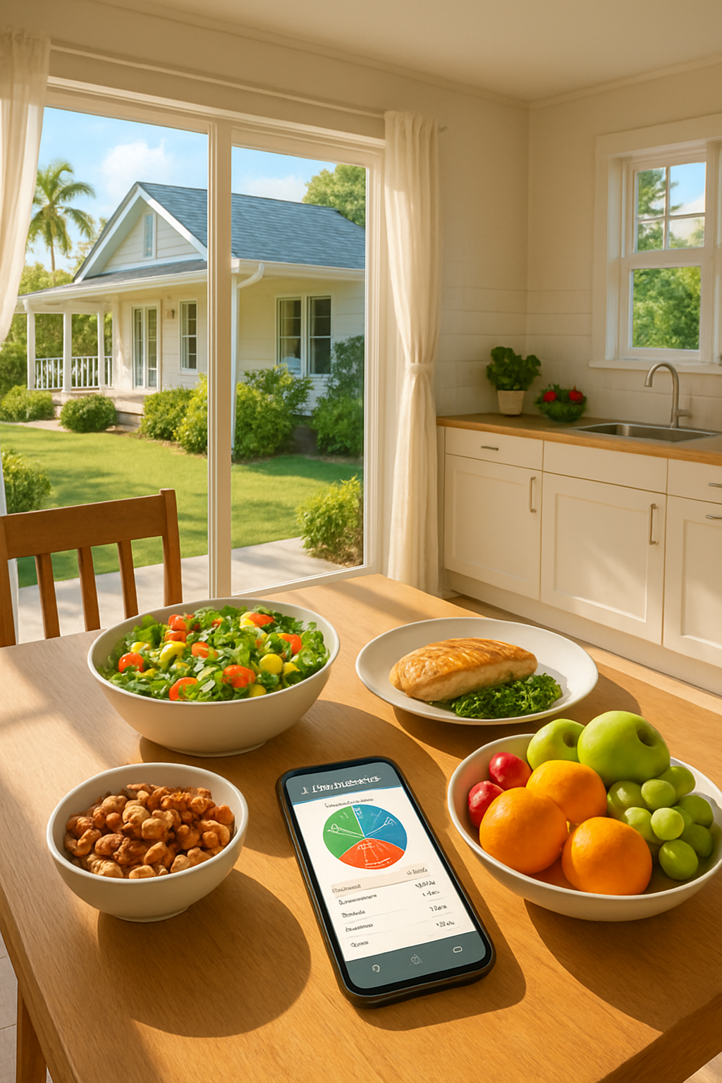 A person using the SnapEat AI nutrition tracker app on their phone to take a photo of a healthy salad, demonstrating how to achieve summer health goals.