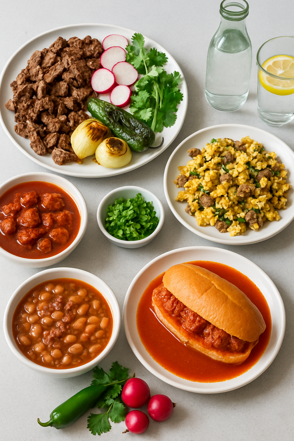 Plates of Monterrey's carne asada and Guadalajara's birria being analyzed by the SnapEat AI nutrition tracker app on a phone.